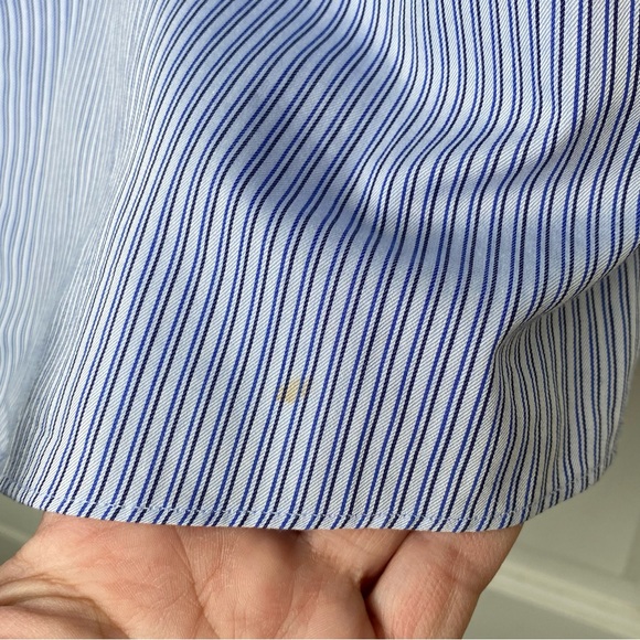 Boss Hugo Boss Mens Sharp Fit Blue Pinstripe Button Front Dress Shirt 17L 34/35 - Picture 6 of 15